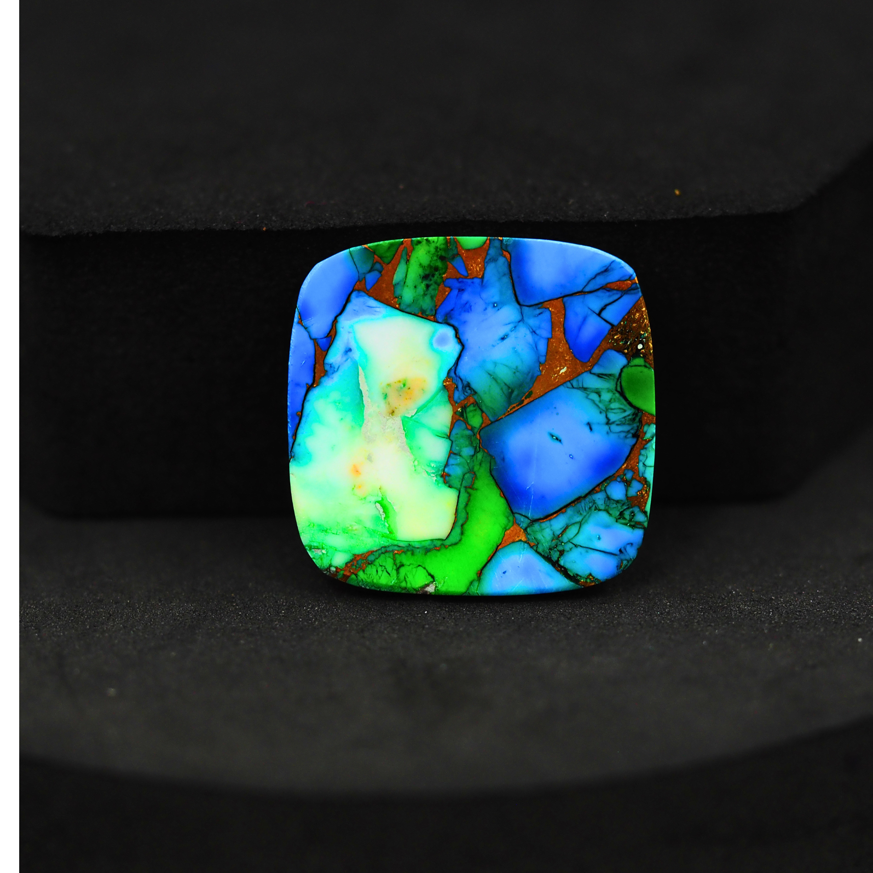 Natural Peacock Dahlia Cushion Cabochon 21x22mm 20ct - Peacock Blue-Green Composite - Pedra Gems