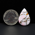 Stabilized Pink Dahlia Pear Cabochon 26x18x4mm 15ct - soft pink and white with bronze veining, Kingman Arizona - Pedra Gems.