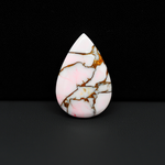 Stabilized Pink Dahlia Pear Cabochon 26x18x4mm 15ct - soft pink and white with bronze veining, Kingman Arizona - Pedra Gems.