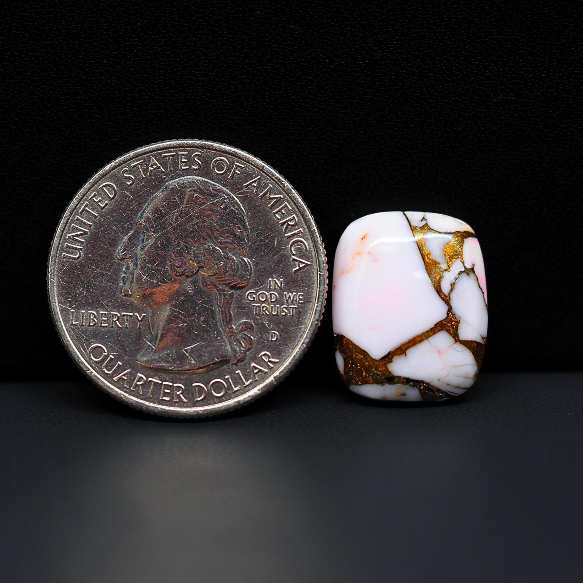 Stabilized Pink Dahlia Cushion Cabochon 16x13x4mm 10ct - soft pink and white with bronze veining, Kingman Arizona - Pedra Gems.