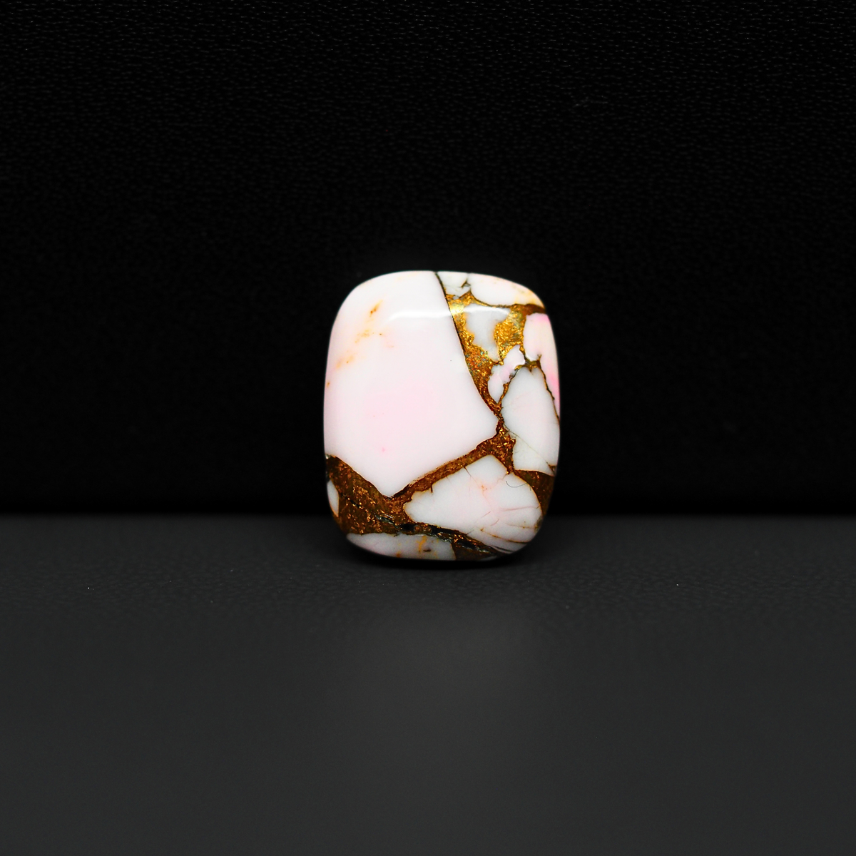 Stabilized Pink Dahlia Cushion Cabochon 16x13x4mm 10ct - soft pink and white with bronze veining, Kingman Arizona - Pedra Gems.