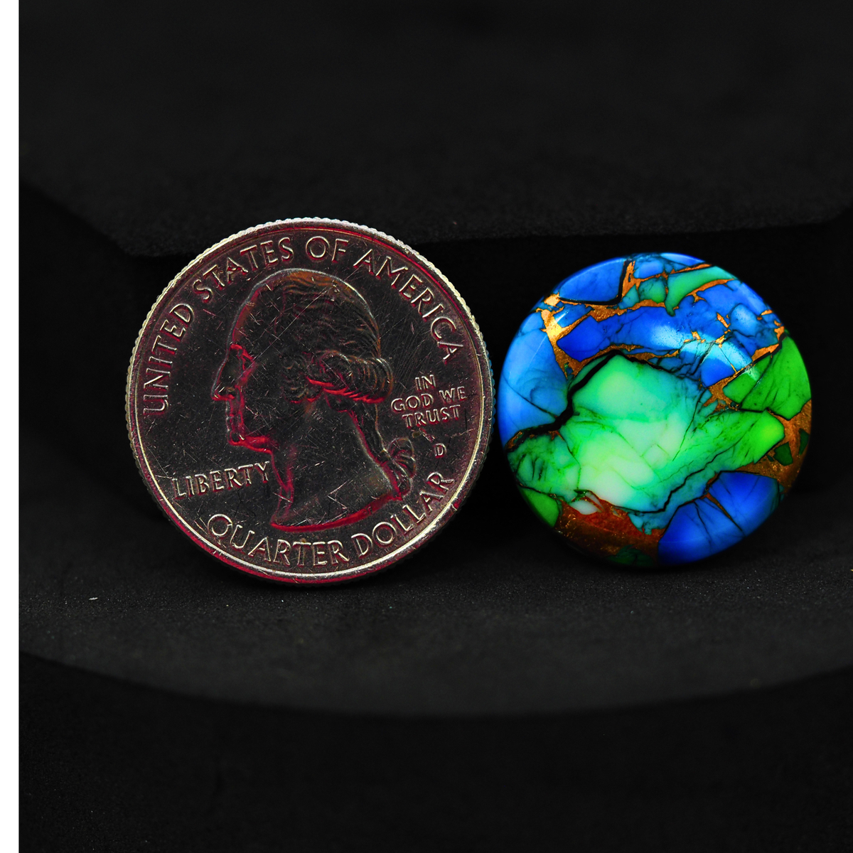 Natural Peacock Dahlia Round Cabochon 21x21mm 13ct - Peacock Blue-Green Composite - Pedra Gems