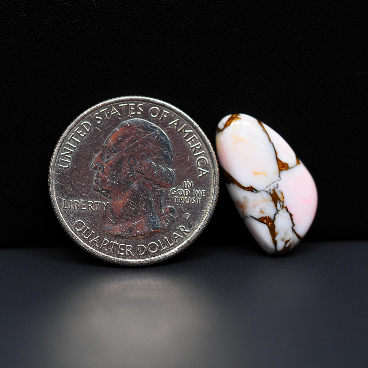 Stabilized Pink Dahlia Freeform Cabochon 21x12x3mm 8.5ct - soft pink and white with bronze veining, Kingman Arizona - Pedra Gems.