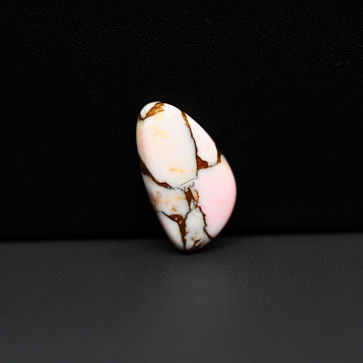 Stabilized Pink Dahlia Freeform Cabochon 21x12x3mm 8.5ct - soft pink and white with bronze veining, Kingman Arizona - Pedra Gems.