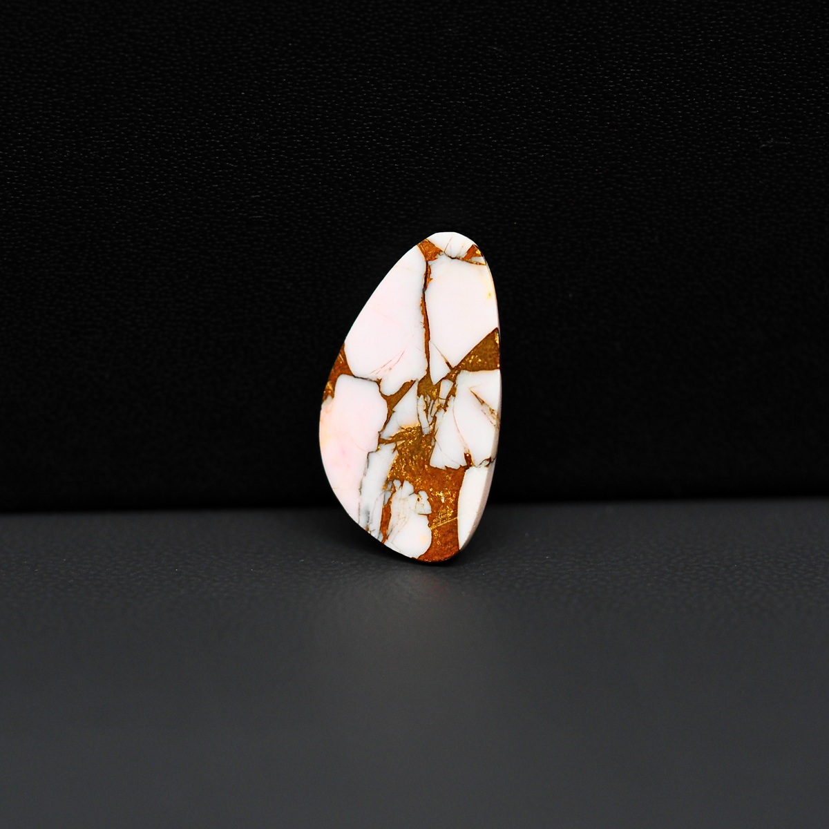 Stabilized Pink Dahlia Freeform Cabochon 21x12x3mm 8.5ct - soft pink and white with bronze veining, Kingman Arizona - Pedra Gems.