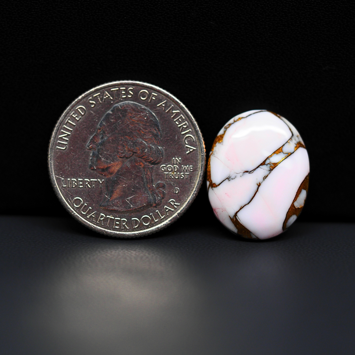 Stabilized Pink Dahlia Oval Cabochon 19x16x4mm 11.5ct - soft pink and white with bronze veining, Kingman Arizona - Pedra Gems.