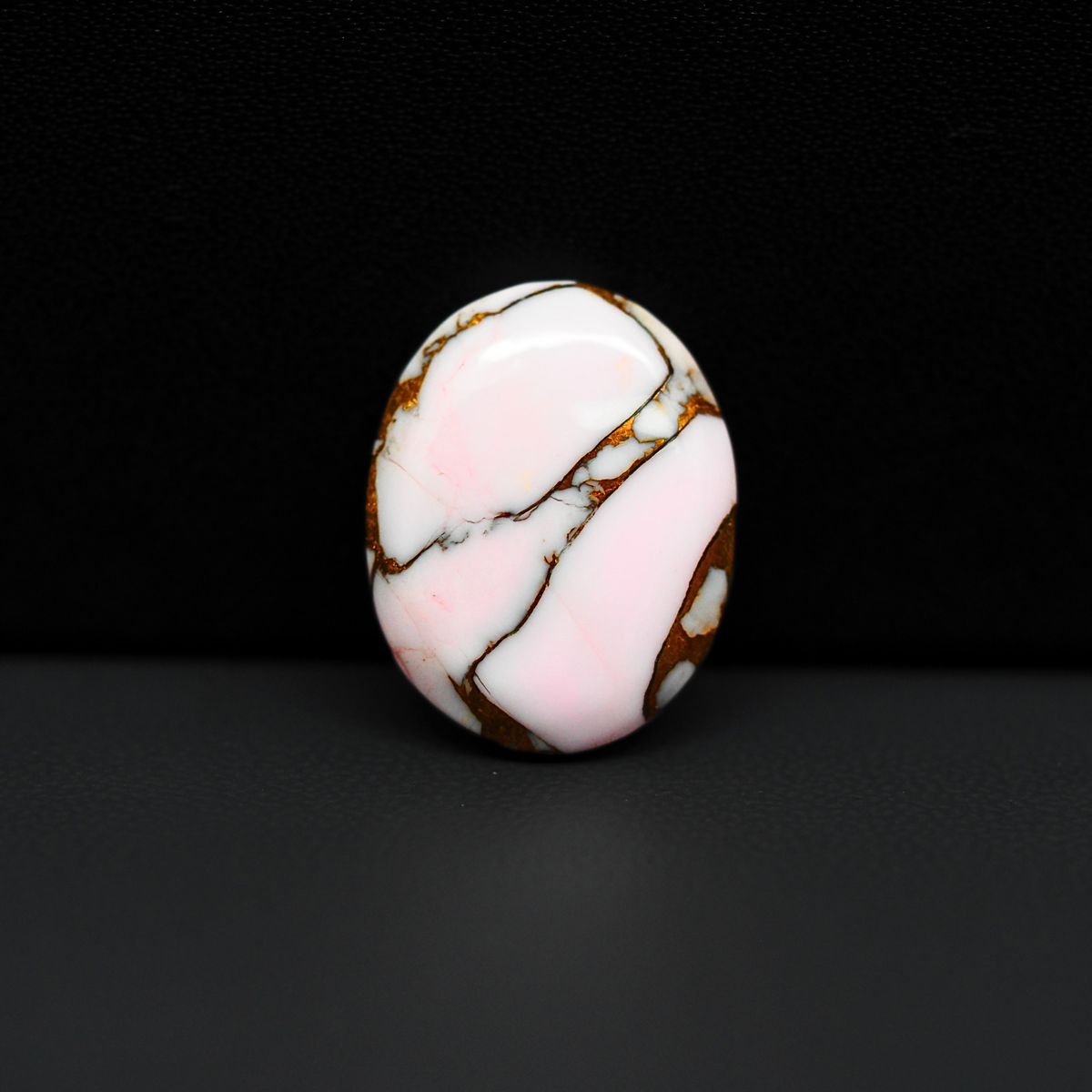 Stabilized Pink Dahlia Oval Cabochon 19x16x4mm 11.5ct - soft pink and white with bronze veining, Kingman Arizona - Pedra Gems.