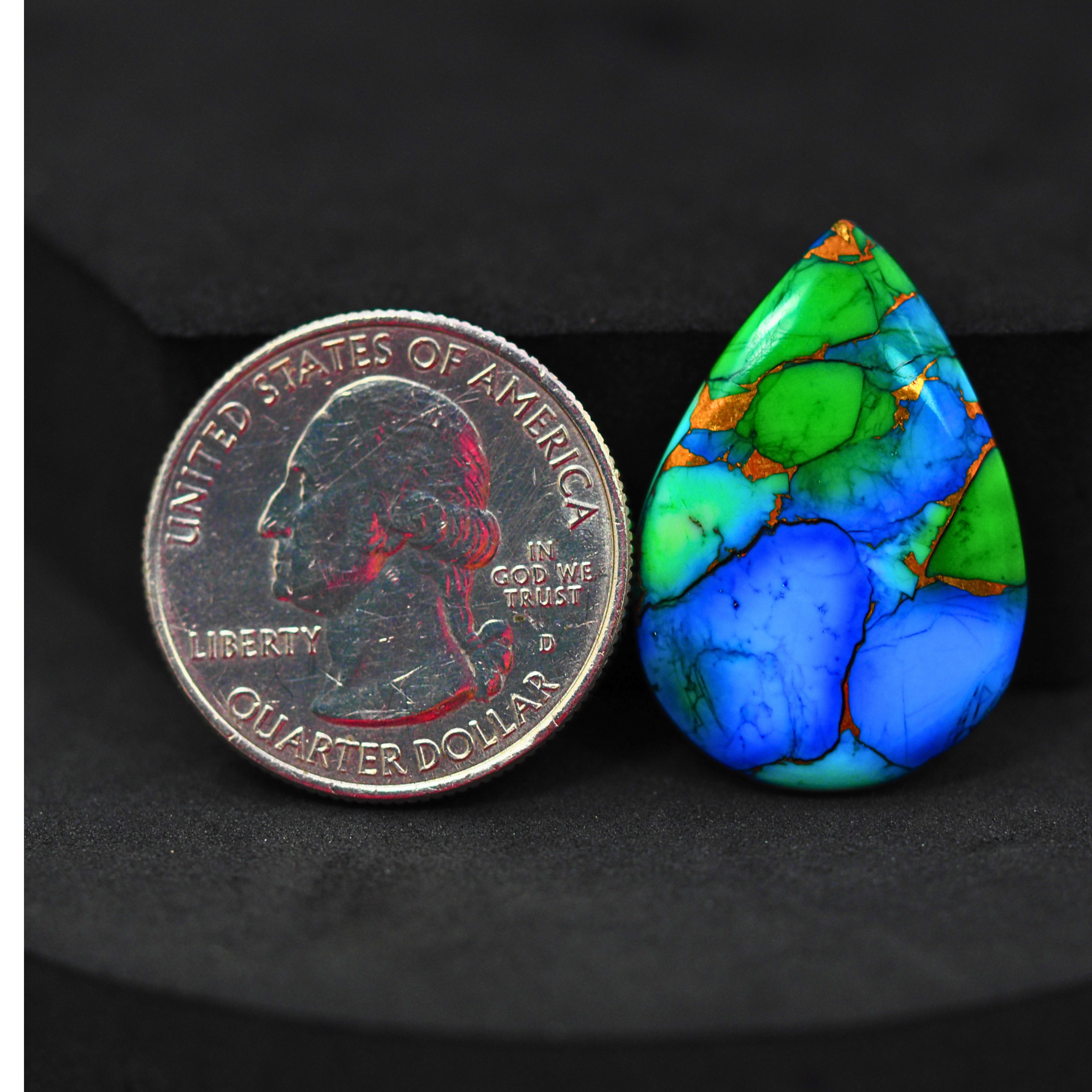 Natural Peacock Dahlia Pear Cabochon 27x20mm 15ct - Peacock Blue-Green Composite - Pedra Gems