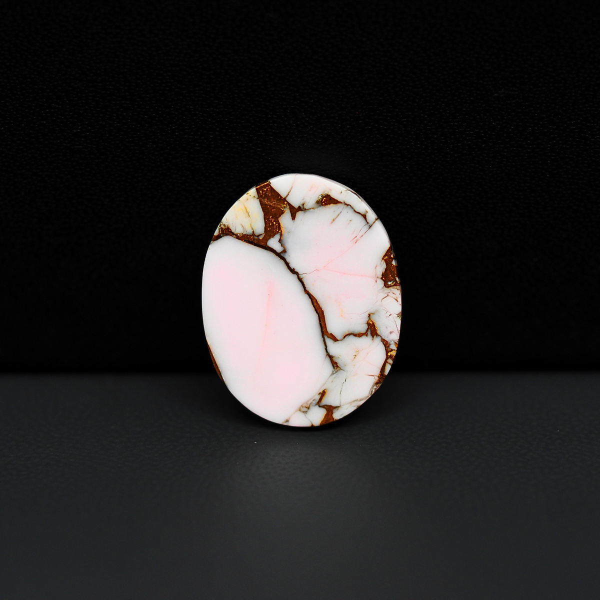 Stabilized Pink Dahlia Oval Cabochon 19x16x4mm 11.5ct - soft pink and white with bronze veining, Kingman Arizona - Pedra Gems.