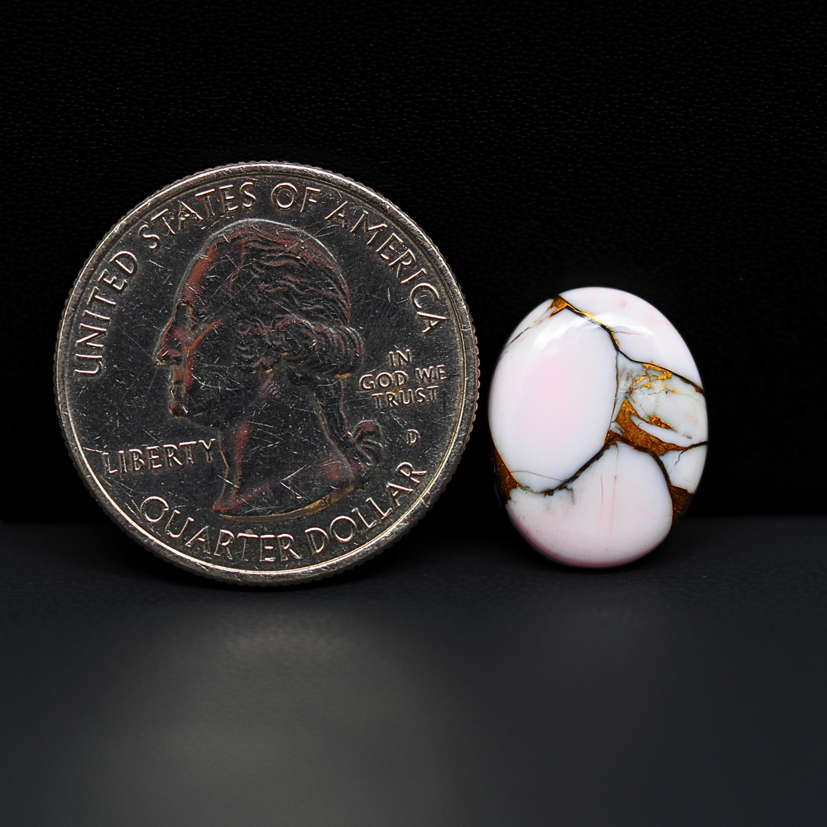 Stabilized Pink Dahlia Oval Cabochon 15x12x3mm 6ct - soft pink and white with bronze veining, Kingman Arizona - Pedra Gems.