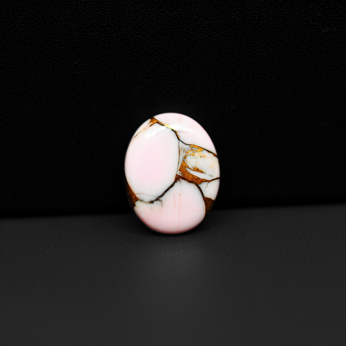 Stabilized Pink Dahlia Oval Cabochon 15x12x3mm 6ct - soft pink and white with bronze veining, Kingman Arizona - Pedra Gems.