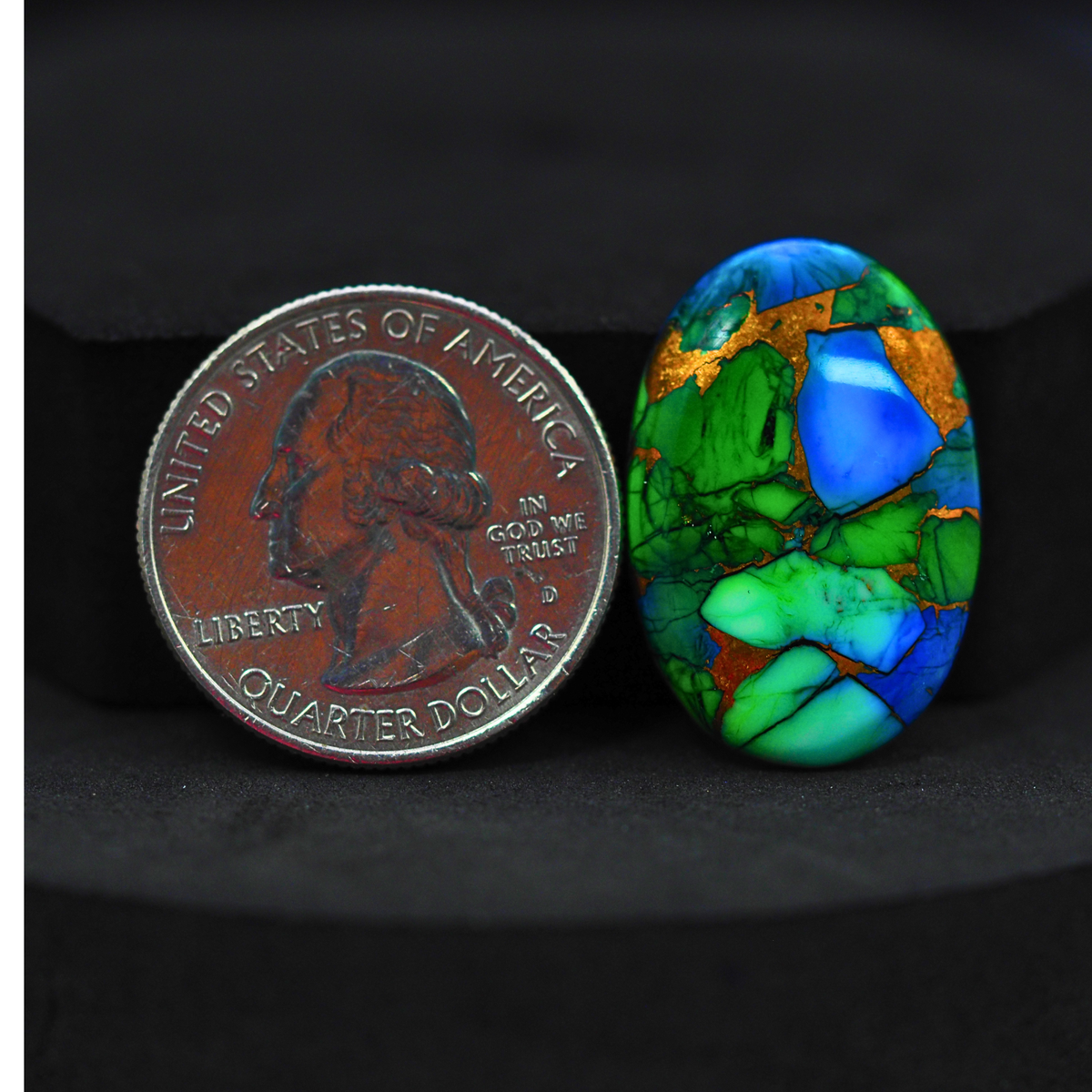 Natural Peacock Dahlia Oval Cabochon 26x17mm 16ct - Peacock Blue-Green Composite - Pedra Gems