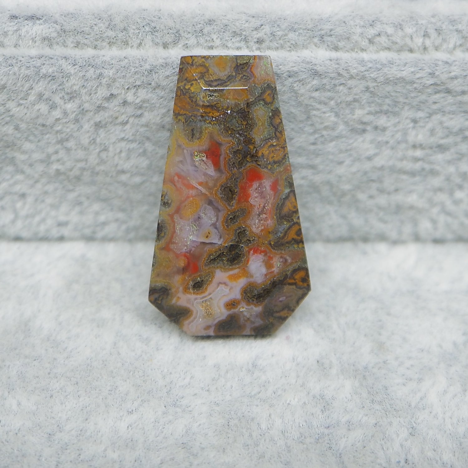 Natural Seam Agate coffin shape cabochon 28x17mm front view banding detail