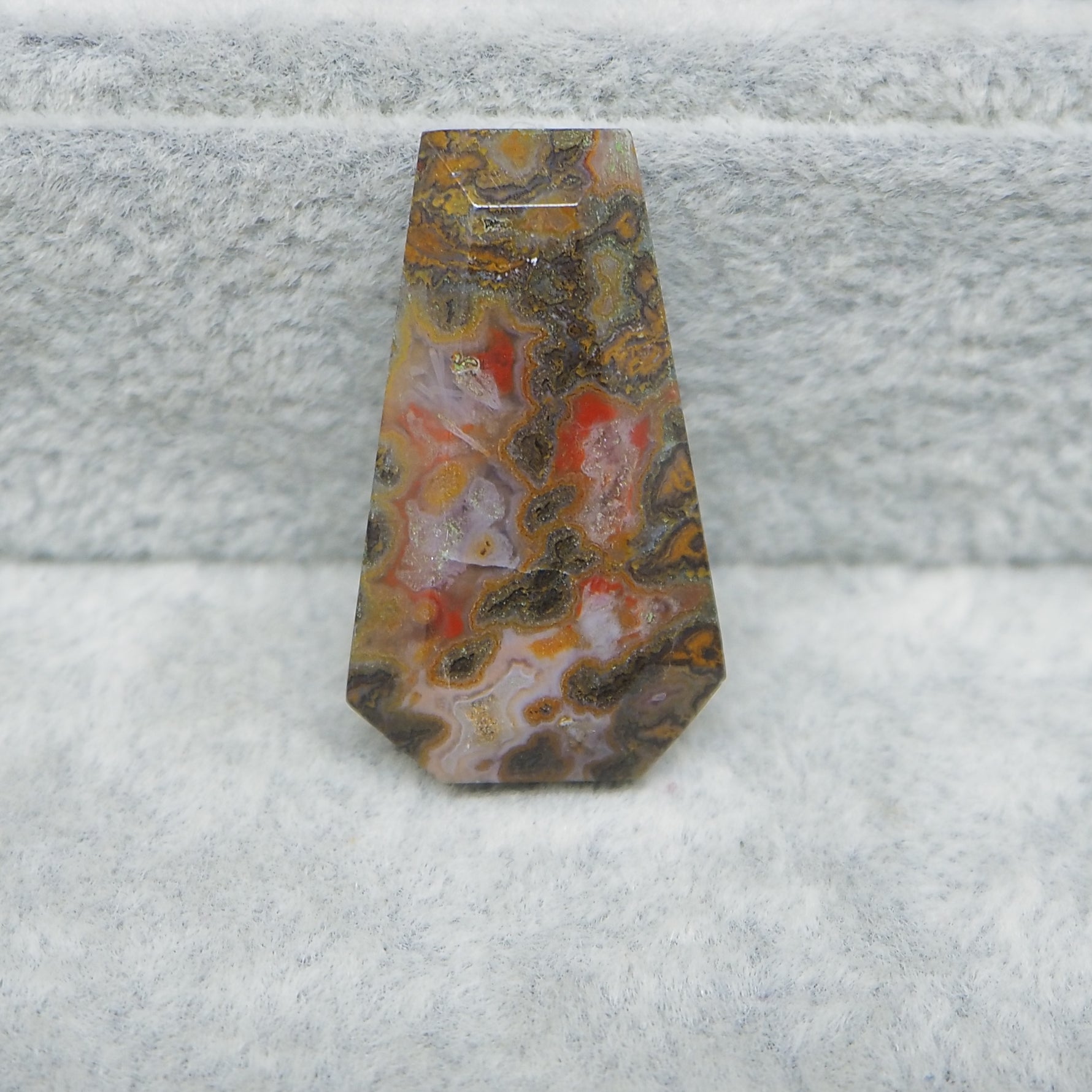 Natural Seam Agate coffin shape cabochon 28x17mm front view banding detail