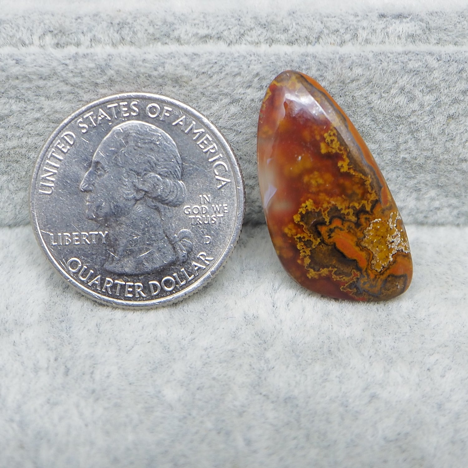 Natural Seam Agate free form cabochon 28x14mm front view banding detail