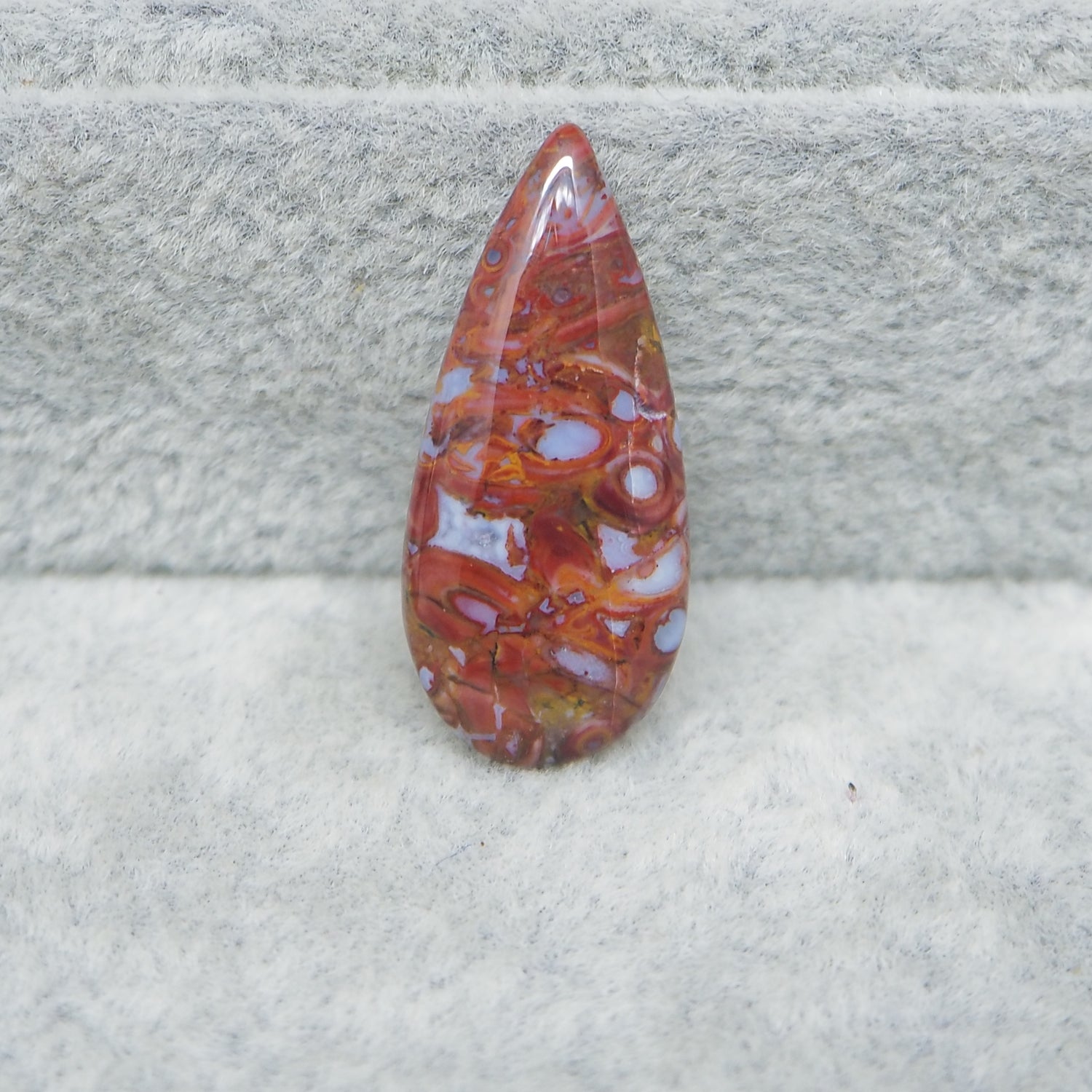 Natural Seam Agate pear shape cabochon 27x12mm front view banding detail