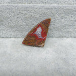 Polished stone with red and brown patterns on a gray surface