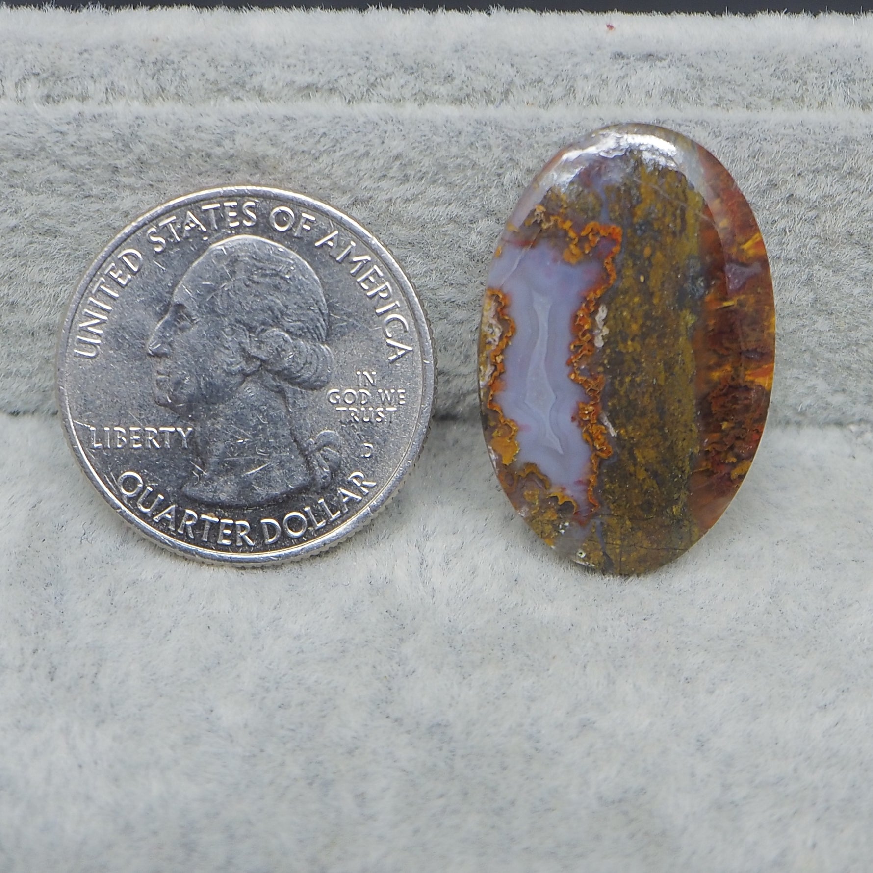  Natural Seam Agate oval cabochon 28x18mm front view banding detail low dome