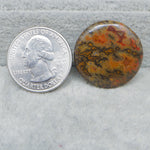 Quarter dollar coin next to a colorful stone on a gray surface