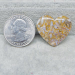 Heart-shaped stone next to a U.S. quarter dollar on a gray surface