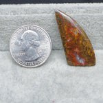 Polished stone next to a U.S. quarter dollar on a gray background