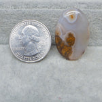 Agate stone next to a U.S. quarter dollar on a textured surface