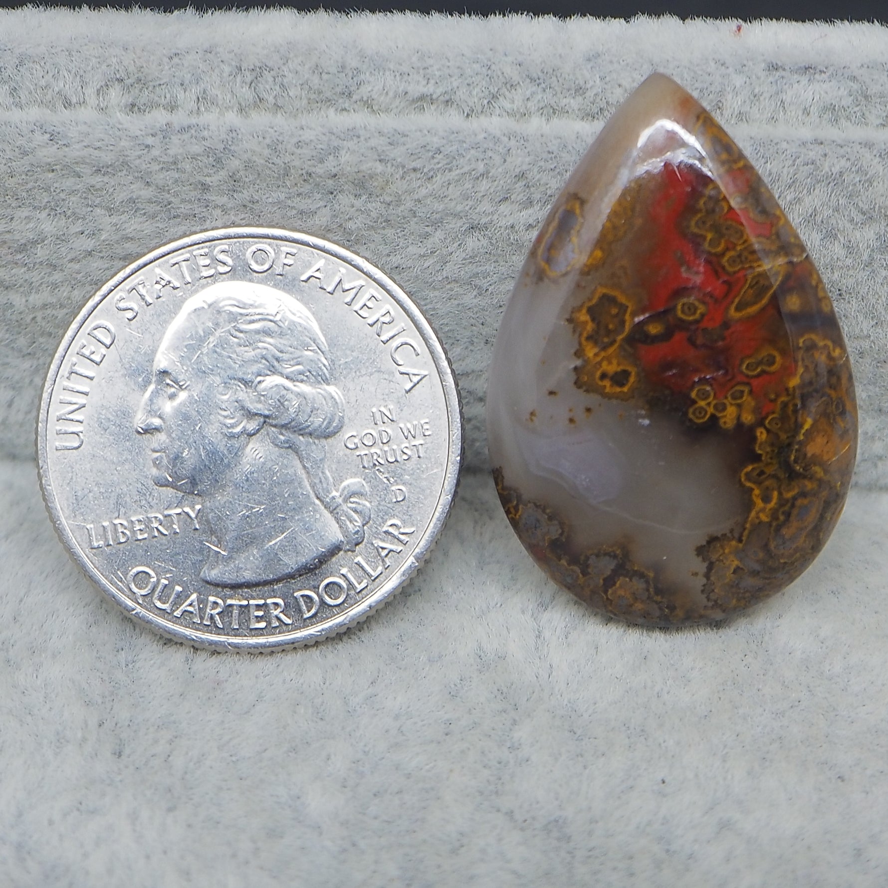  Natural Seam Agate baguette cabochon 31x20mm front view banding detail Pedra Gems
