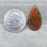 Teardrop-shaped stone next to a U.S. quarter dollar on a gray surface