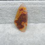 Polished stone with brown and orange patterns on a gray surface