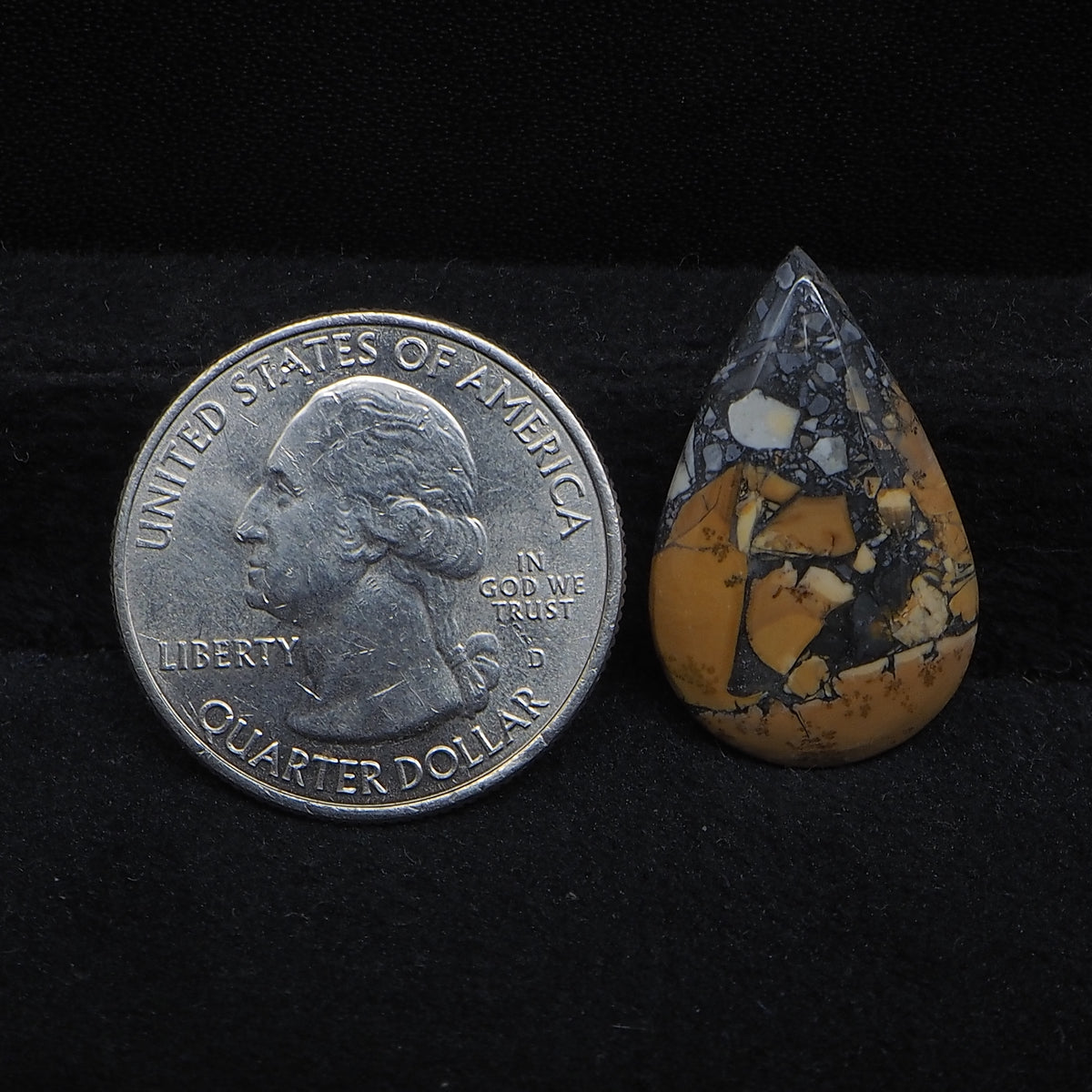 Natural Maligano Jasper cabochon 25x16mm pear front view matrix pattern Pedra Gems