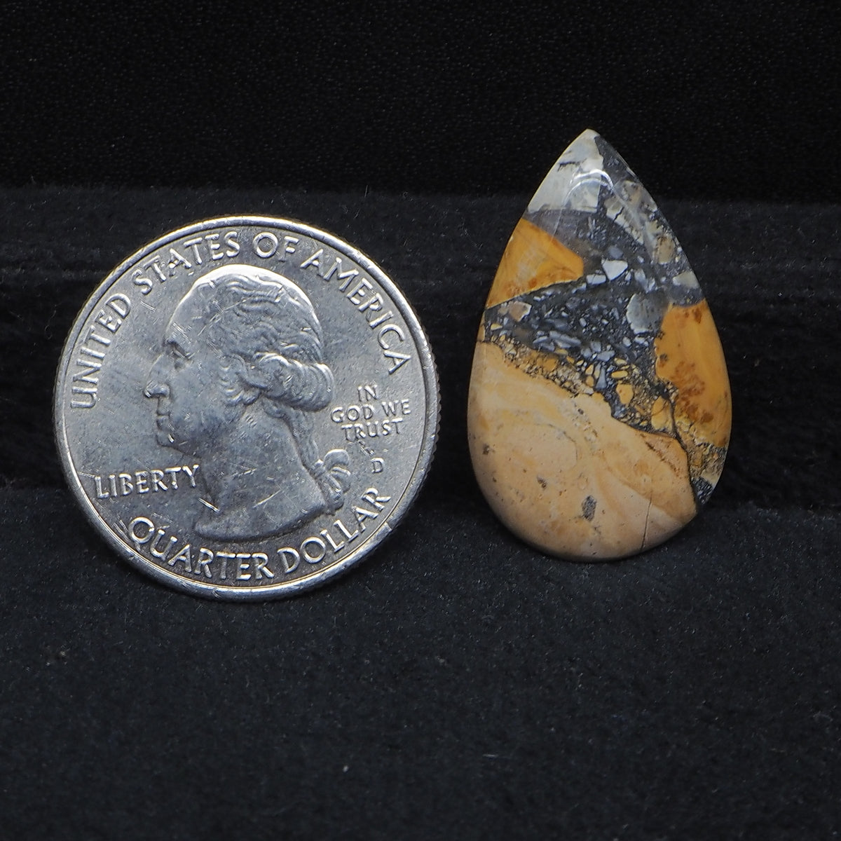 Natural Maligano Jasper cabochon 27x16mm pear front view matrix pattern Pedra Gems