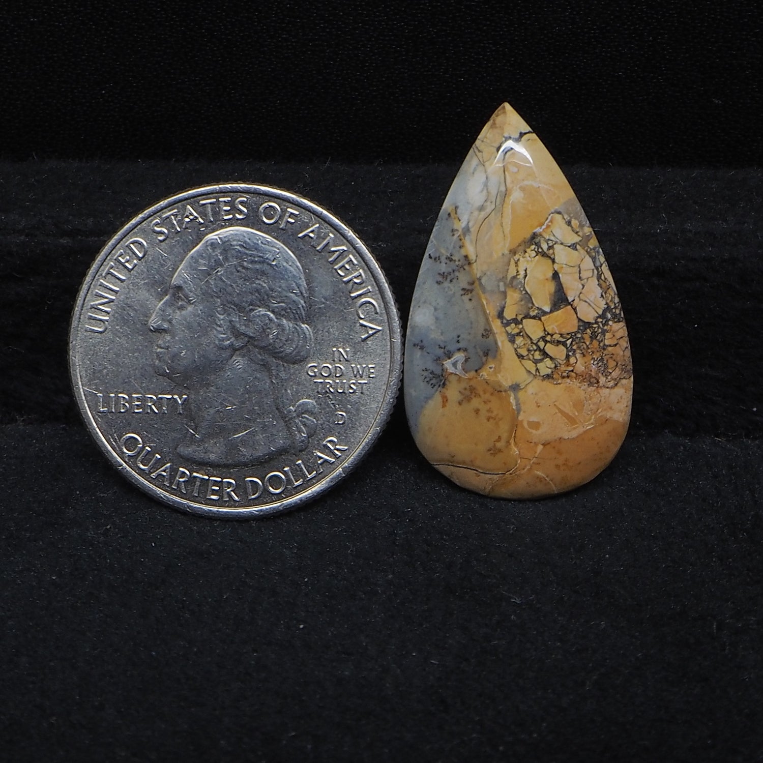 Natural Maligano Jasper cabochon 28x16mm pear front view matrix pattern Pedra Gems