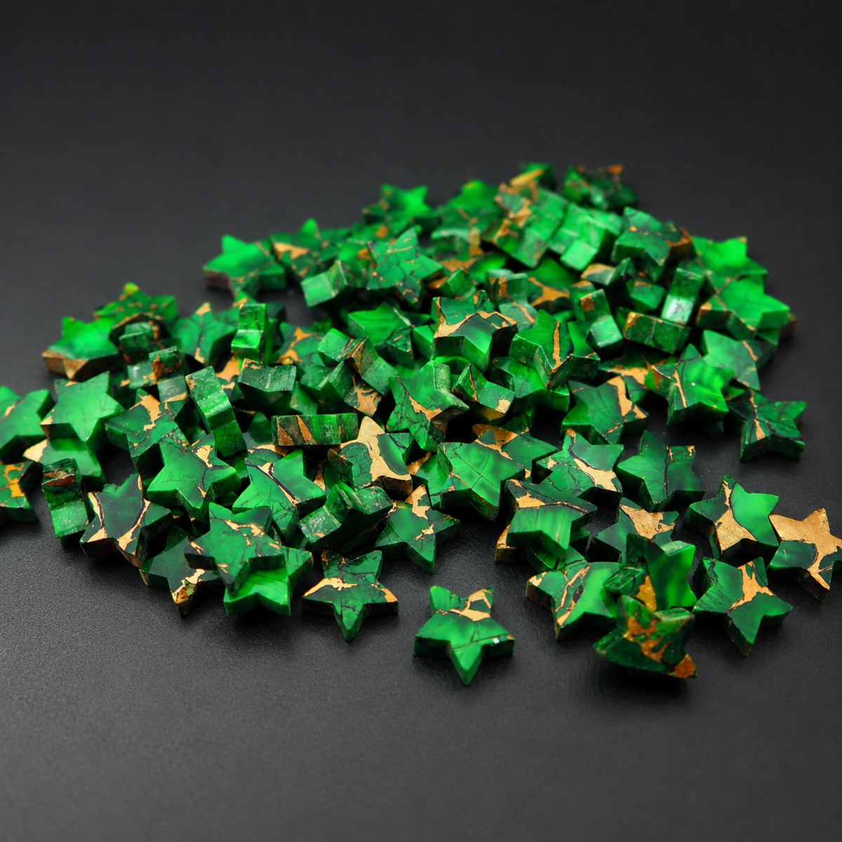 Irish Dahlia Star 8mm Calibrated Flat Gemstone - Green Gold Matrix - Pedra Gems