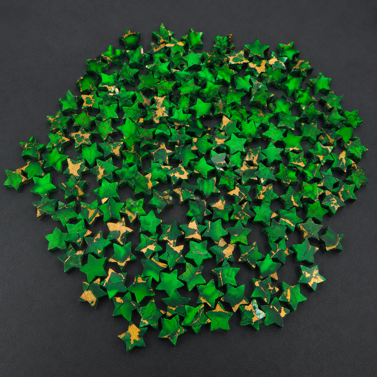 Irish Dahlia Star 8mm Calibrated Flat Gemstone - Green Gold Matrix - Pedra Gems