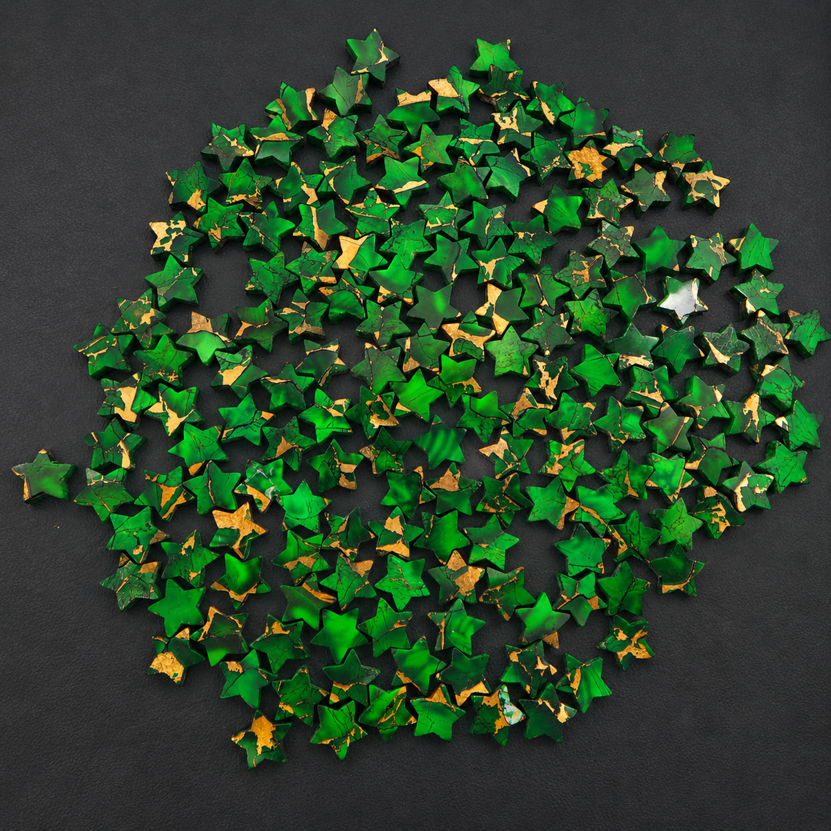 Irish Dahlia Star 8mm Calibrated Flat Gemstone - Green Gold Matrix - Pedra Gems