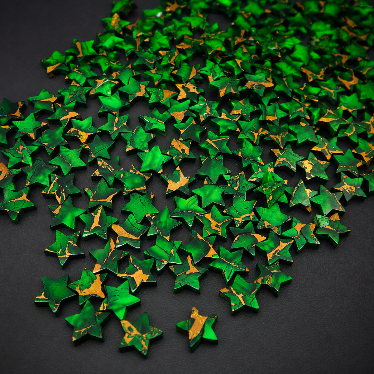 Irish Dahlia Star 10mm Calibrated Flat Gemstone - Green Gold Matrix - Pedra Gems