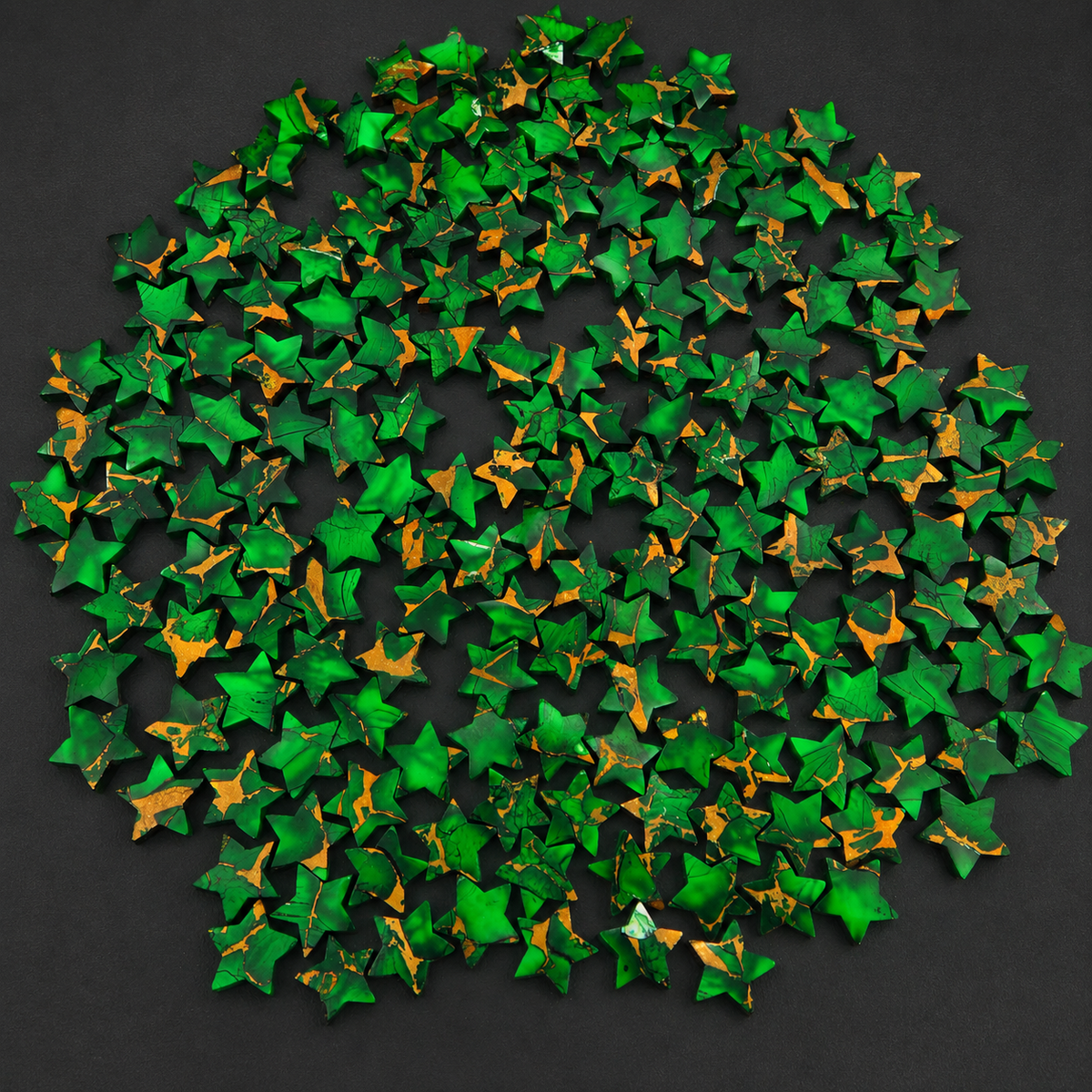 Irish Dahlia Star 10mm Calibrated Flat Gemstone - Green Gold Matrix - Pedra Gems