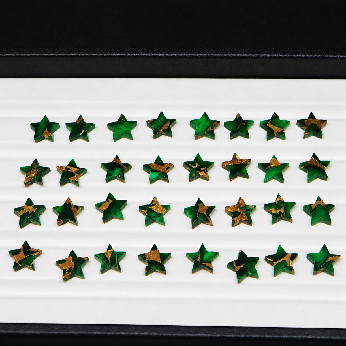 Irish Dahlia Star 10mm Calibrated Flat Gemstone - Green Gold Matrix - Pedra Gems