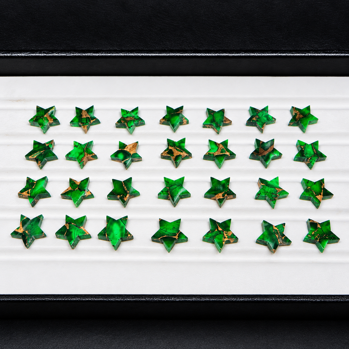 Irish Dahlia Star 12mm Calibrated Flat Gemstone - Green Gold Matrix - Pedra Gems