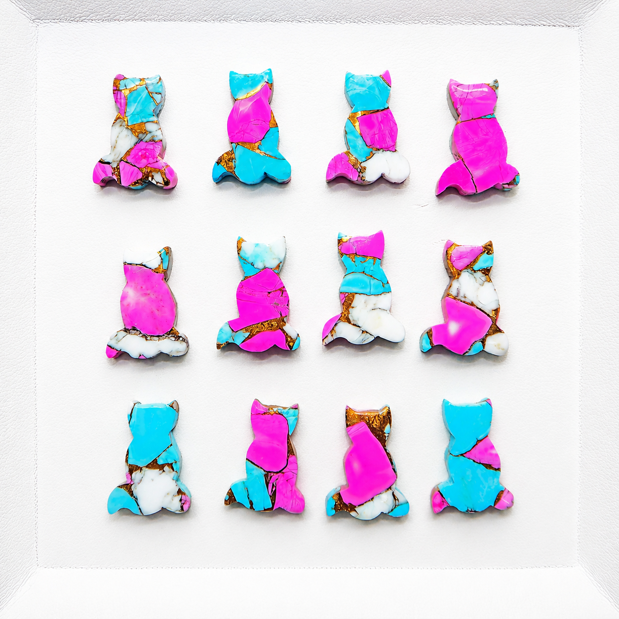 Cotton Candy cat shape cabochon pastel pink blue composite gemstone