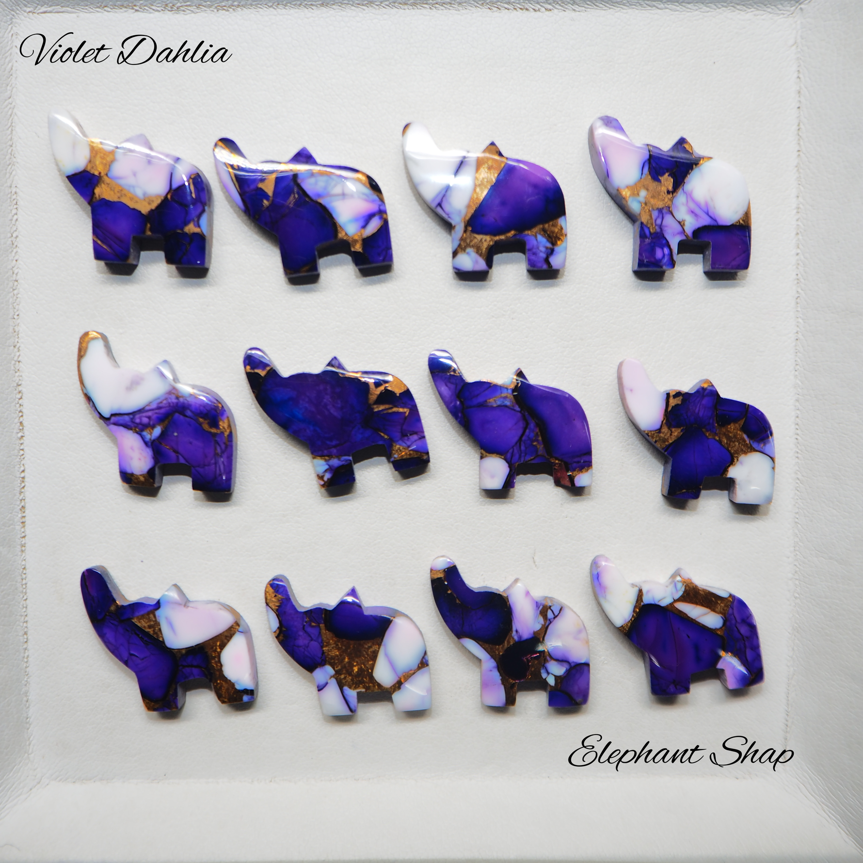Violet Dahlia elephant shape cabochon purple composite Kingman mine Pedra Gems