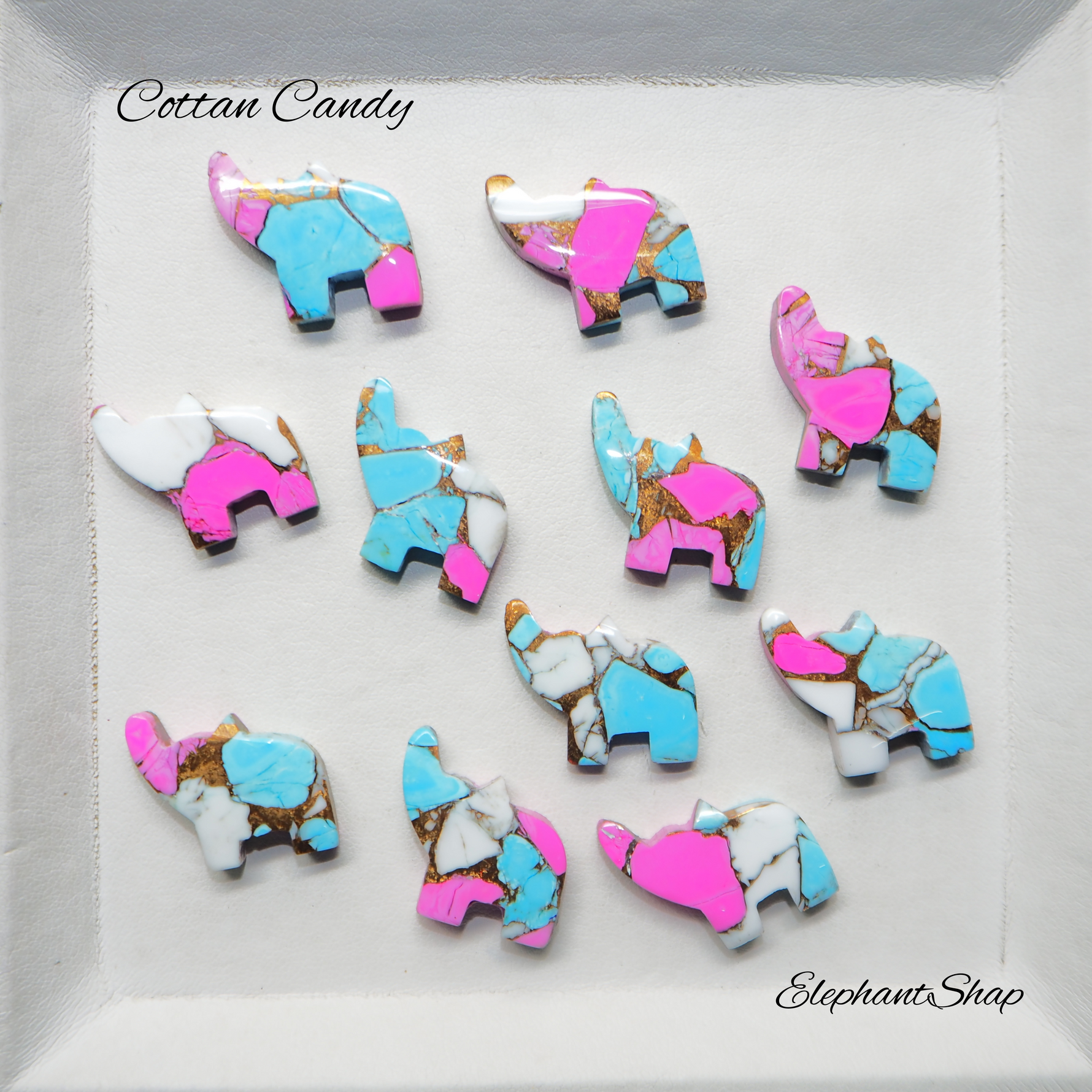Cotton Candy elephant shape cabochon pastel pink blue composite Pedra Gems