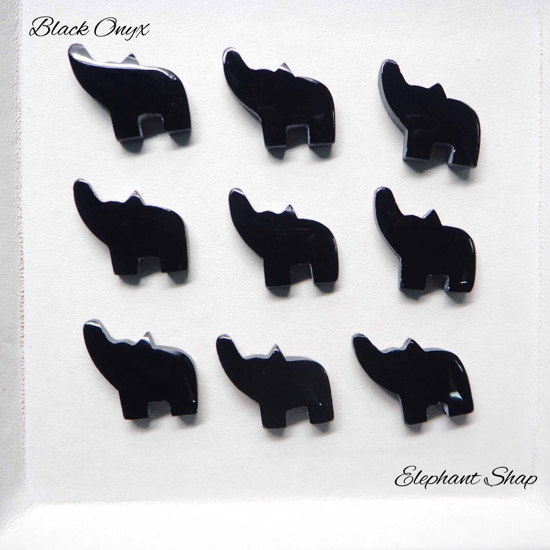 Black Onyx elephant shape cabochon natural black glossy flat back Pedra Gems