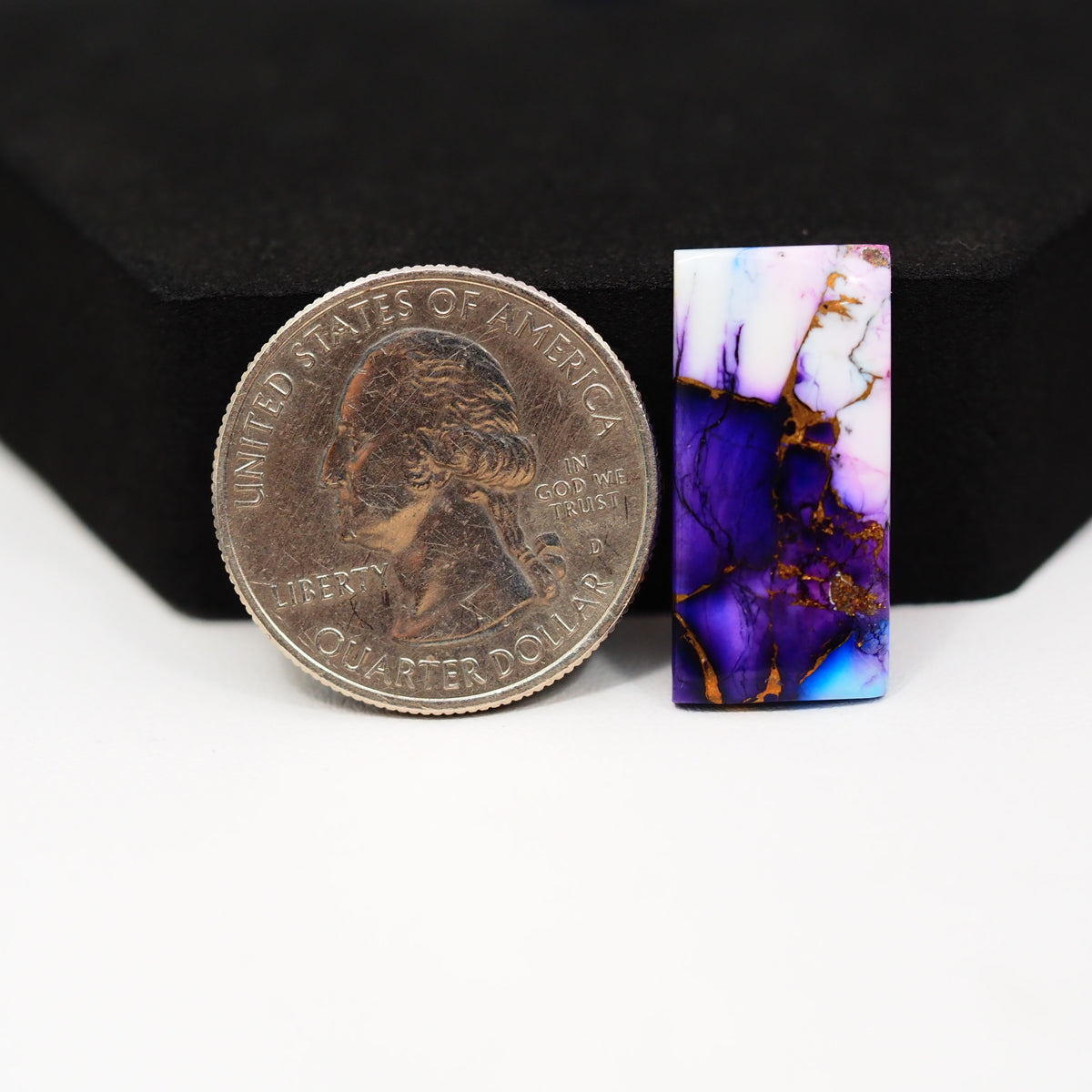 Purple Ice Rose Dahlia baguette cabochon 24x12mm 11ct front view deep purple white pink accents Pedra Gems