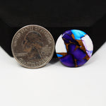Purple Ice Rose Dahlia round cabochon 21x21mm 15.5ct front view deep purple white sky blue copper matrix Pedra Gems