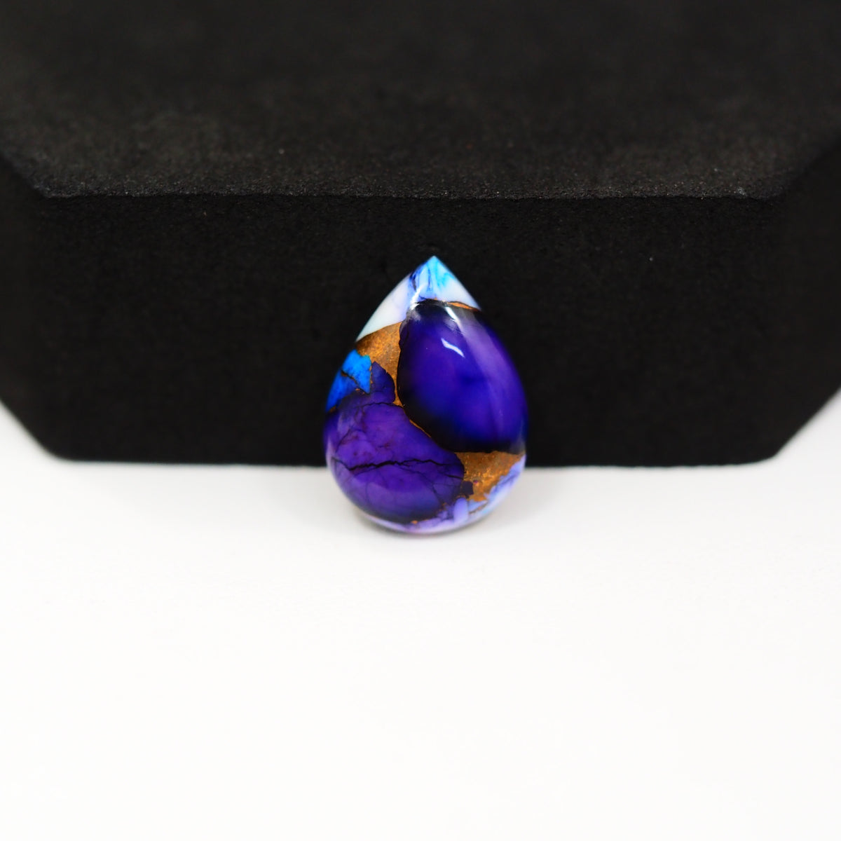 Purple Ice Rose Dahlia pear cabochon 6.5ct side angle flat back dome profile