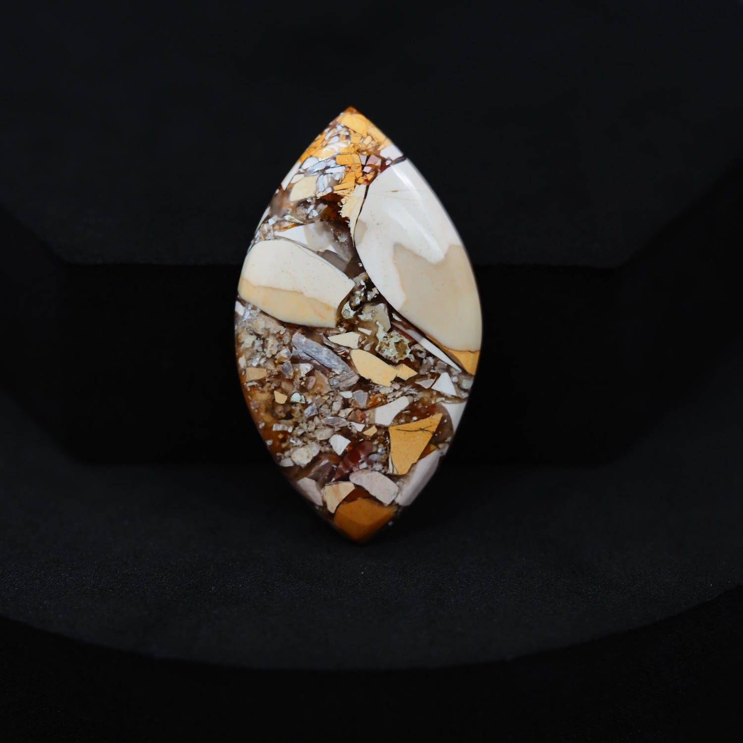 Brecciated Mookaite marquise navette cabochon 18ct flat back ready to set Pedra Gems