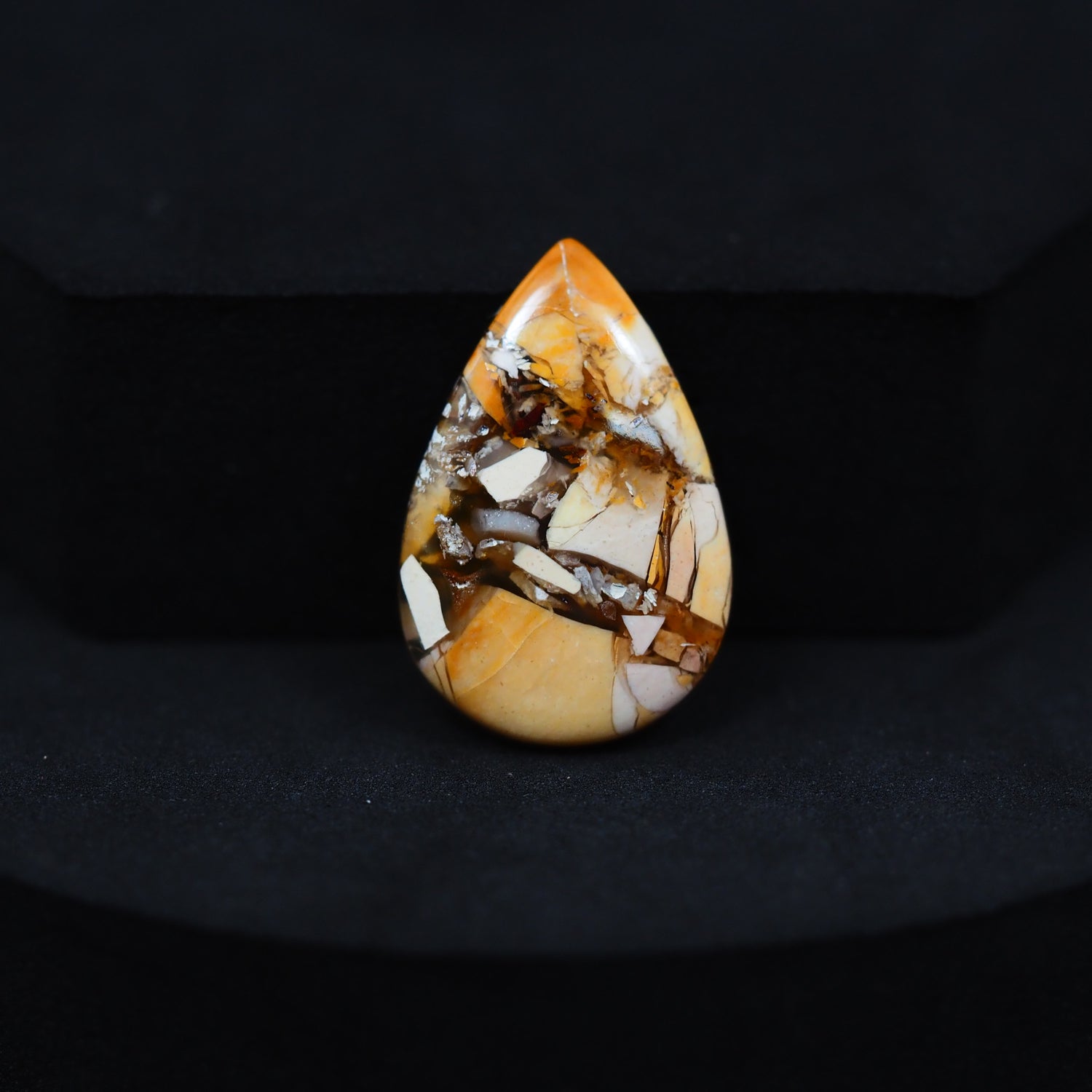 Brecciated Mookaite pear cabochon 10ct flat back ready to set Pedra Gems