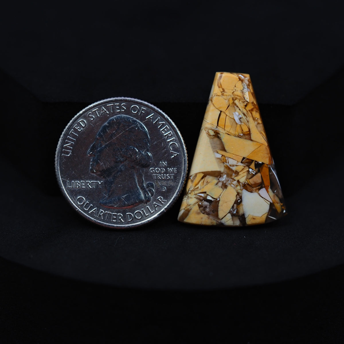 Natural Brecciated Mookaite jasper cabochon 28x20mm freeform front view golden brown cream brecciation Pedra Gems