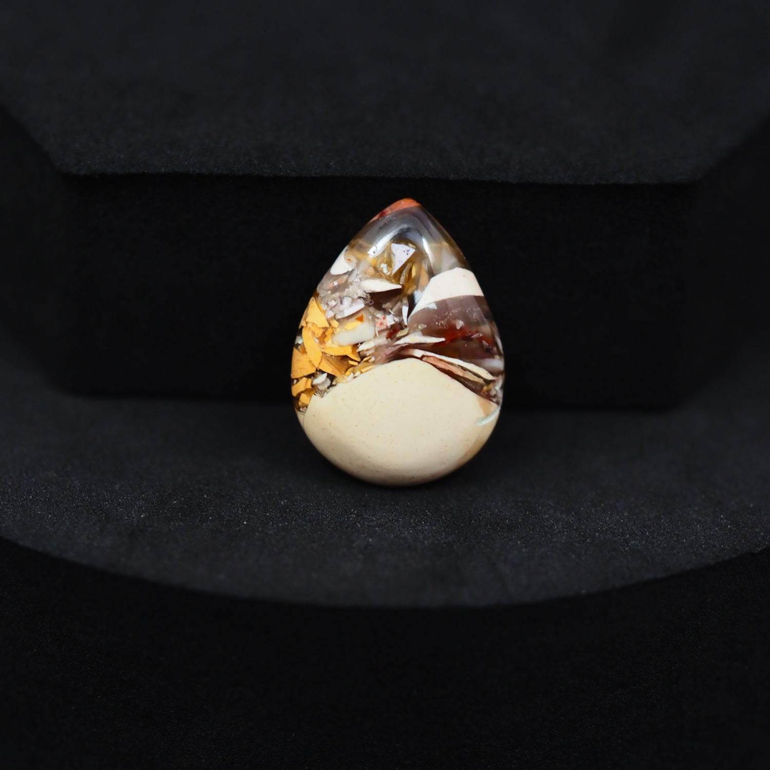 Brecciated Mookaite pear cabochon 10ct flat back ready to set Pedra Gems